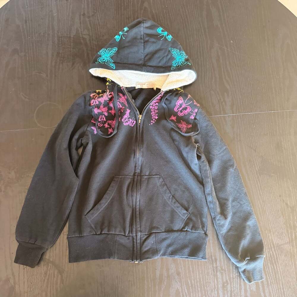 No Boundaries Vintage Y2K Women's Zip Up Small Black with Butterflies